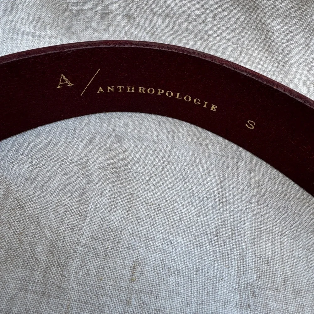 Anthropologie Belt small Red Leather Antique Brass Oval Buckle Boho Minimalist